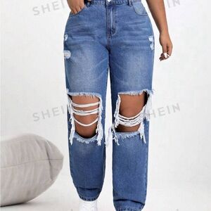 SHEIN EZwear Women's Distressed Denim Pants With Pockets